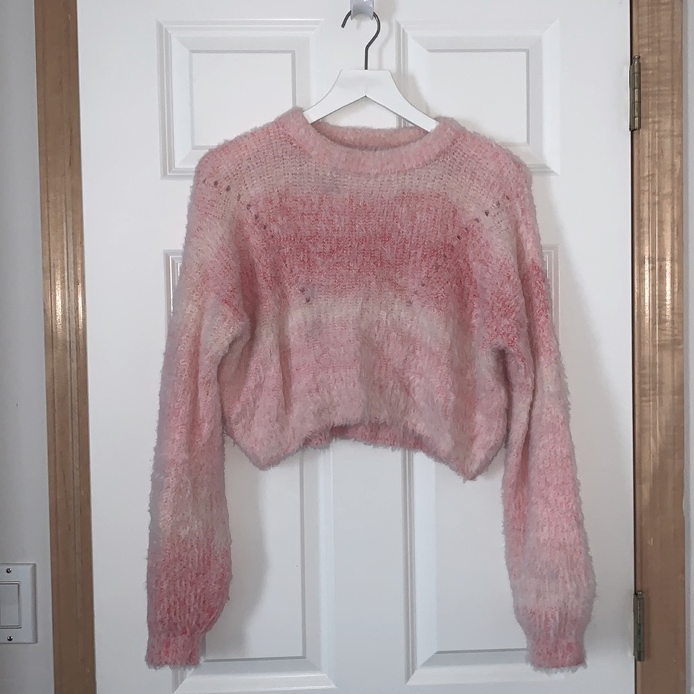 Pink and Red Cropped Sweater